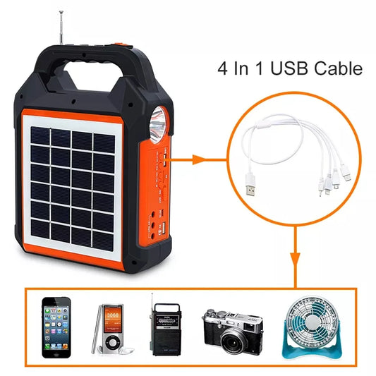 Radio and portable solar powered flashlight